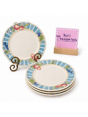 Epoch Exclusives CENTERBROOK E205 Fruit Blue Panels Scalloped Salad Plates Set 4